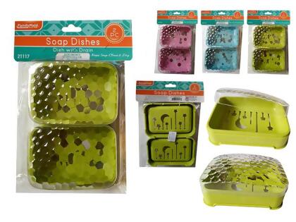 Familymaid 21117 3.75 x 5.25 x 2 in. Soap Dish - Pink, Blue & Green - 2 Piece 