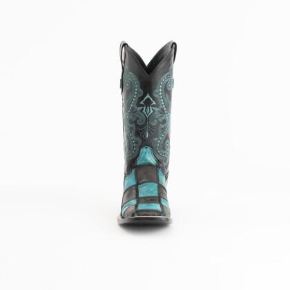 Ferrini 1139350100D Mens Patchwork S-Size Toe Boot, Black & Turquoise - Size 10D