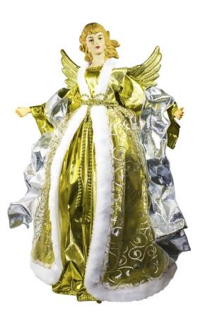 Queens of Christmas TOPPER-ANGEL16-GOSLV 16 in. Christmas Angel Tree Topper, Gold & Silver 