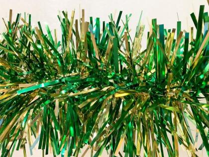 Queens of Christmas HP-GAR-GRGO-06 6 in. Mylar Sections Garland, Green & Gold - 20 ft. 