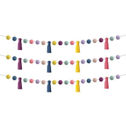 Teacher Created Resources TCR9093-3 Pom-Poms & Tassels Garland - Pack of 3 