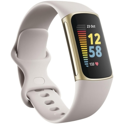 Fitbit FB421GLWT Charge 5 Advanced Fitness & Health Tracker, Lunar White & Soft Gold - One Size 