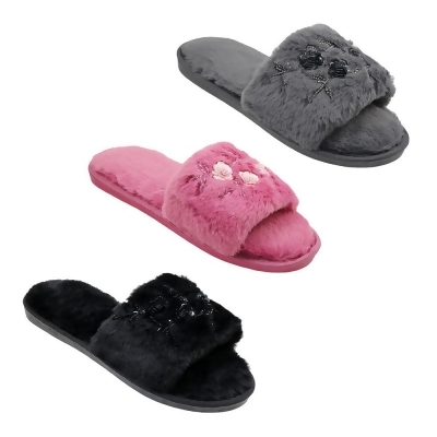 Babe 2362044 Womens Faux Fur Slippers with Sequin Details - Size 6-10 - Case of 36 