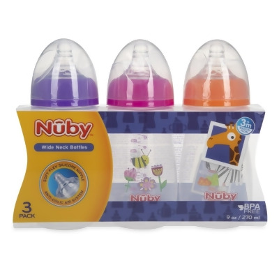 DDI 2360073 Nuby Wide Neck Bottles with Anti-Colic Air System & Medium Flow - 3 Count - Case of 24 