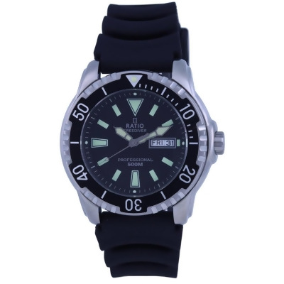 Ratio 48HA90-12-BLK 500 m Mens Diver Dial PU Strap Quartz Watch, Black & Blue 