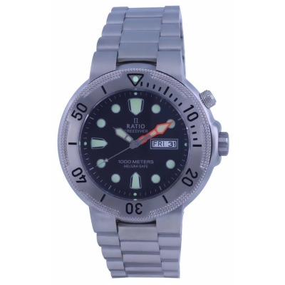 Ratio 1050MD93-02V-BLK 1000 m Mens Diver Dial Stainless Steel Quartz Watch, Black & Blue 