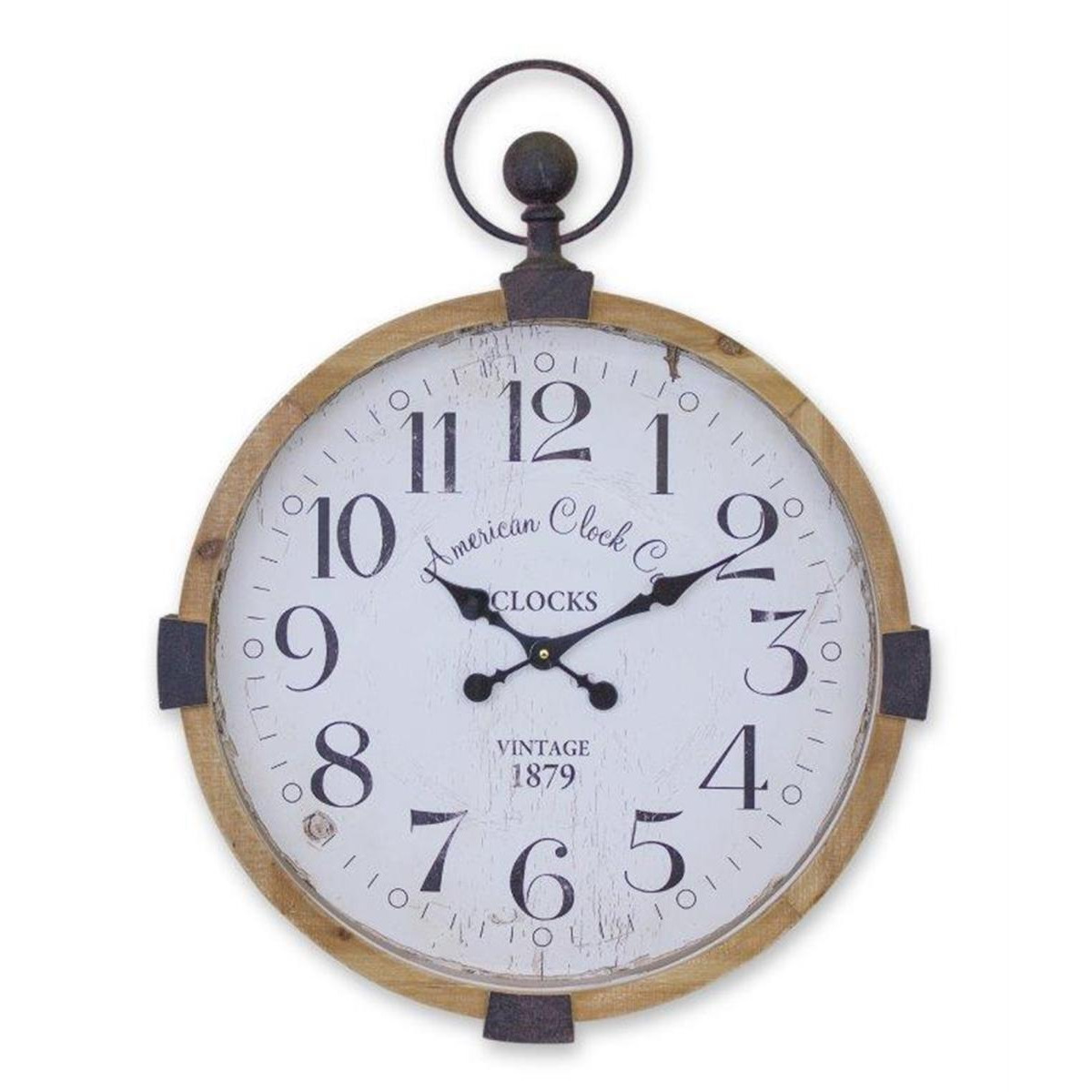 Melrose 82269 30.5 x 34 in. MDF & Wood Wall Clock, Brown, White & Black