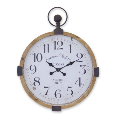 Melrose 82269 30.5 x 34 in. MDF & Wood Wall Clock, Brown, White & Black 
