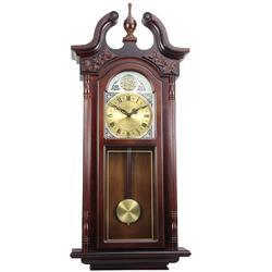 Bedford Clock Collection BED-7715-RB 38 in. Clock Collection Grand Antique Chiming Wall Clock with Roman Numerals - Cherry Oak Finish