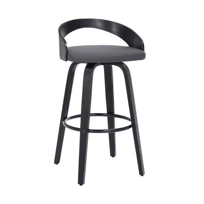Armen Living LCSOBAGRBL26 31 x 19 x 19 in. Sonia Counter Height Swivel Faux Leather & Wood Bar Stool, Grey & Black 