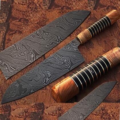 EdgeWork SDM-2192 Custom Made Damascus Steel Chef Knife Olive Wood & Buffalo Horn 