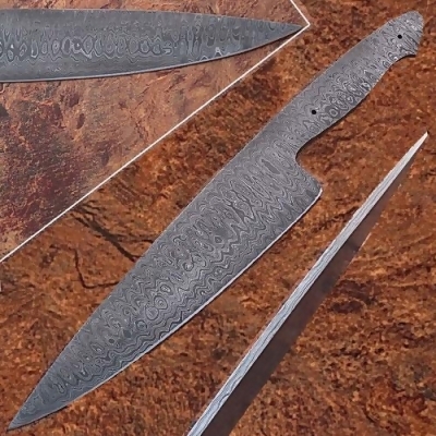 EdgeWork SBDM-2287 Damascus Full Tang Ladder Pattern Blank Chef Knife 