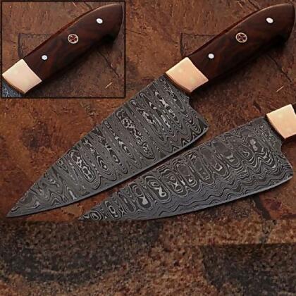 EdgeWork SDM-2232 Custom Made Damascus Steel Chef Knife Rose Wood Handle Copper Bolster 