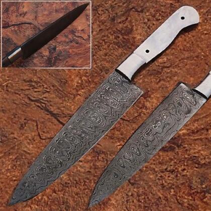 EdgeWork SBDM-2304 Custom Made Damascus Making Ladder Pattern Chef Knife 