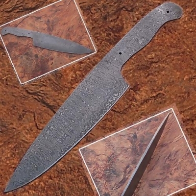 EdgeWork SBDM-2290 Damascus Full Tang Ladder Pattern Blank Chef Knife 