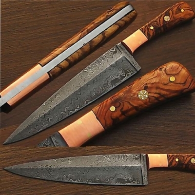 EdgeWork SDM-2169 Custom Handmade Damascus Steel Chef Knife Olive Wood Handle 1 