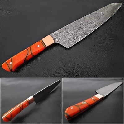 EdgeWork WSDM-2316 Solid Resin Grip Santoku Forged Chef Knife Damascus 1095 HC Steel 