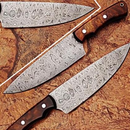 EdgeWork SDM-2253 Custom Made Damascus Cocco Bolo Wood Handle Chef Knife 