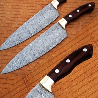 EdgeWork SDM-2260 Damascus Chef Knife Rose Wood Handle with Rain-Drop Pattern 
