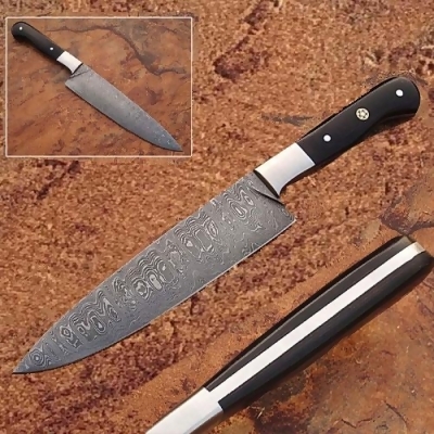 EdgeWork SDM-2158 Custom Handmade Damascus Chef Knife Micarta Wood Handle 