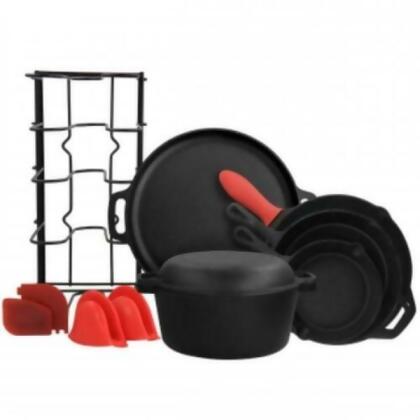 MegaChef MCCI-6P10 Round PreSeasoned Cast Iron Cookware Set - 12 Piece 