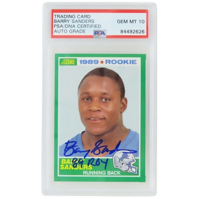 Schwartz Sports Memorabilia SANCAR322 NFL Barry Sanders Signed Detroit Lions 1989 Score Rookie Card No.257 with Roy 89 - PSA & DNA Encapsulated - Auto Grade 10 