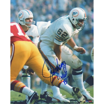 Schwartz Sports Memorabilia LAN08P300 NFL Jim Langer Signed Miami Dolphins Snapping Action 8 x 10 in. Photo with HOF 87 