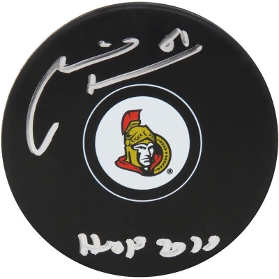 Schwartz Sports Memorabilia HOSPUC409 NHL Marian Hossa Signed Ottawa Senators Logo Hockey Puck with HOF 2020 