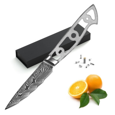 Katsura Cutlery CKVD9B-no logo 3.75 in. Storm-V Series 25 mm Blade Width Damascus Blank Blade Paring Knife 