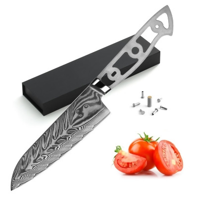 Katsura Cutlery CKVD7B-no logo 5.25 in. Storm-V Series 40 mm Ultra Wide Blade Damascus Santoku Blank Blade Chef Knife 
