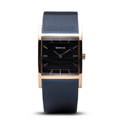 Bering 10426-367-S Female Classic Polished Rose Gold Mesh Watch with Blue Dial 