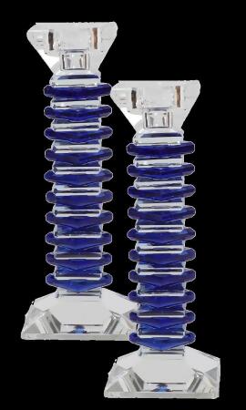 Schonfeld Collection 182399 Crystal Candle Stick, Blue & Clear 