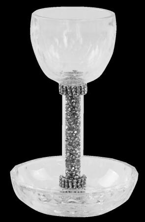 A&M Judaica 16653 6.5 x 4.5 in. Crystal Cup & Tray with Silver Stones Tray 