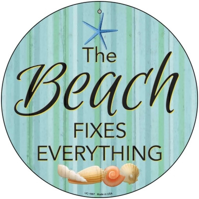 Smart Blonde UC-1667 8 in. Beach Fixes Everything Novelty Small Metal Circle Sign 