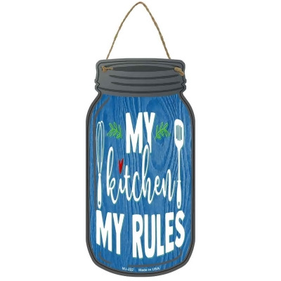 Smart Blonde MJ-222 4 x 8 in. My Kitchen My Rules Whisk Novelty Metal Mason Jar Sign 