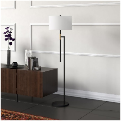 Hudson & Canal FL1477 63 in. Nico Floor Lamp with Fabric Shade, Matte Black, Brass & White 