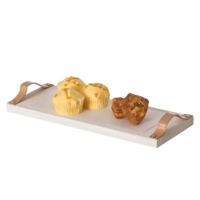 Vintiquewise QI004385 Decorative Natural Wooden Rectangular Tray Serving Board with Brown Leather Handles 