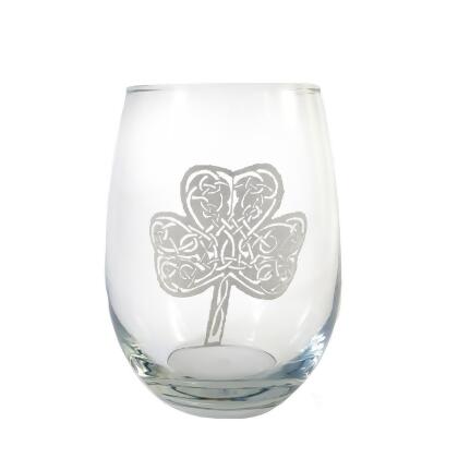 Lyoncraft SWCL01 18 oz Celtic Clover Engraved Stemless Wine Glass 