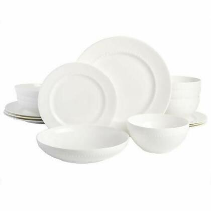 Gibson 99845.16RM Valeria Elite Embossed Bone Double Bowl Dinnerware Set 