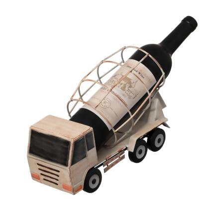 Vintiquewise QI004537 Decorative Rustic Metal White Single Bottle Cement Truck Wine Holder for Tabletop or Countertop 