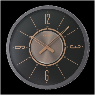 Seiko QXA759KLH 20 in. Davis Wall Clock, Black Iron, Glass Front & Gold Accents 