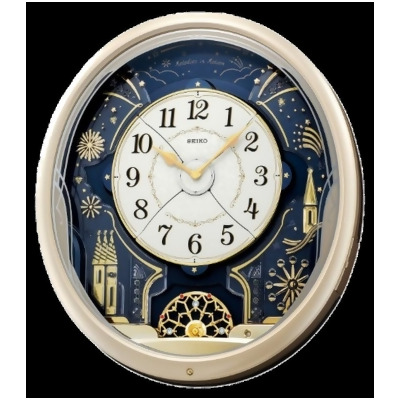 Seiko QXM239SRH 18.25 x 16.5 x 4.25 in. Starry Night MIM Wall Glass Clock with Rotating Pendulum & 6 Hi-Fi Melodies 