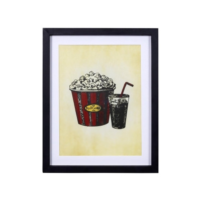 HomeRoots 396737 Contemporary Popcorn & Drink Framed Wall Art, Black 