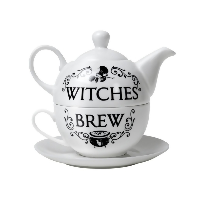 Alchemy Gothic ATS1 6.5 in. Witches Brew Drink Tea Set, White & Black - 3 Piece 