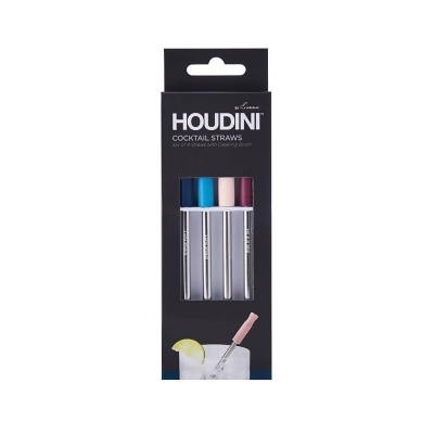 Houdini 6026516 Stainless Steel & Silicone Cocktail Straws, Assorted Color 