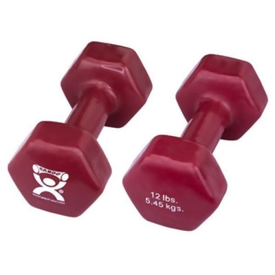 Can Do 10-0567-2 12 lbs Color & Vinyl Coated Iron Dumbbell, Maroon - Set of 2 
