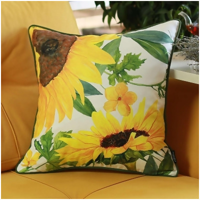 HomeRoots 399349 Yellow & Green Sunflower Throw Pillow, Multi Color 