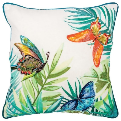 HomeRoots 403374 Butterfly Bliss Decorative Throw Pillow, White, Aqua & Green 