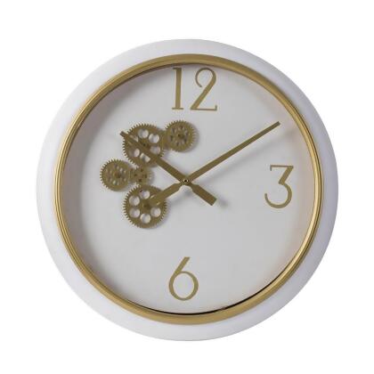 HomeRoots 401310 White & Gold Gears Minimal Wall Clock