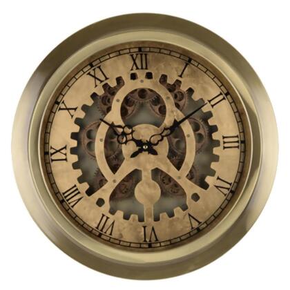 HomeRoots 401299 Gold Industrial Style Round Wall Clock